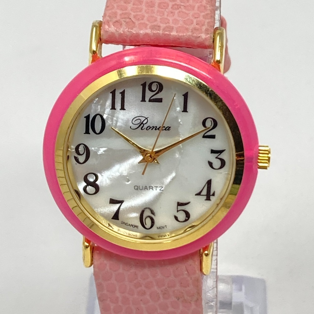 Vintage Ronica Women's Watch 31mm Pink Gold Tone Retro MOP Dial New Battery 8"